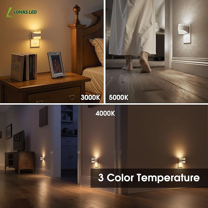 L LOHAS LED Night Light, 3CCT Bubble Night Lights Plug into Wall,4 Pack 3000K/4000k/5000K Adjustable Night Light,Dimmable Nightlights with Dusk to Dawn Sensor for Rooms Bathroom Hallway