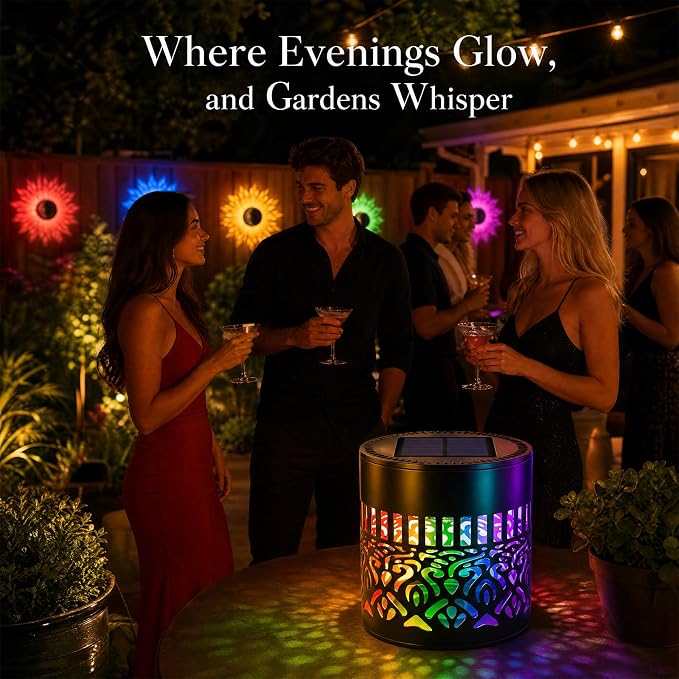 2026 New Seven-Color Changing Solar Mandala Projection Wall Light IP65 Water Proof Decorative Mandala Lights Outdoor Metal Fence Lights for Yard Garden Post Patio Backyard Decor (2pcs)