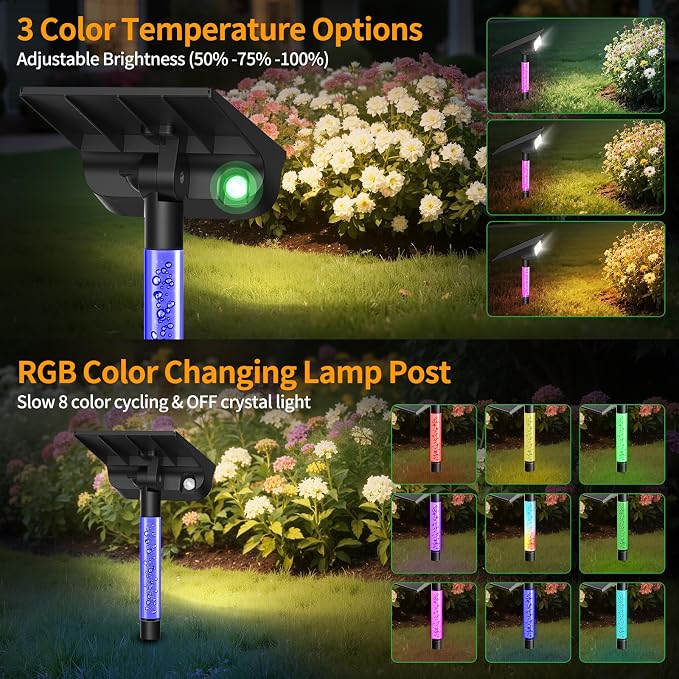 intelamp Solar Spot Lights Outdoor Waterproof Landscape Lighting 2 Pack | Remote Control, 3 Color Temperatures, Timer & Dimmable, Dusk-to-Dawn, RGB Poles, 4000mAh, 56 LEDs, 500LM, IP65 Waterproof