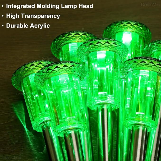 DenicMic Solar Lights Outdoor 10 Pack Waterproof Outside Lights for Yard Pathway Garden Driveway Walkway Landscape Path Lighting Green LED Stainless Steel Stake Halloween Decor