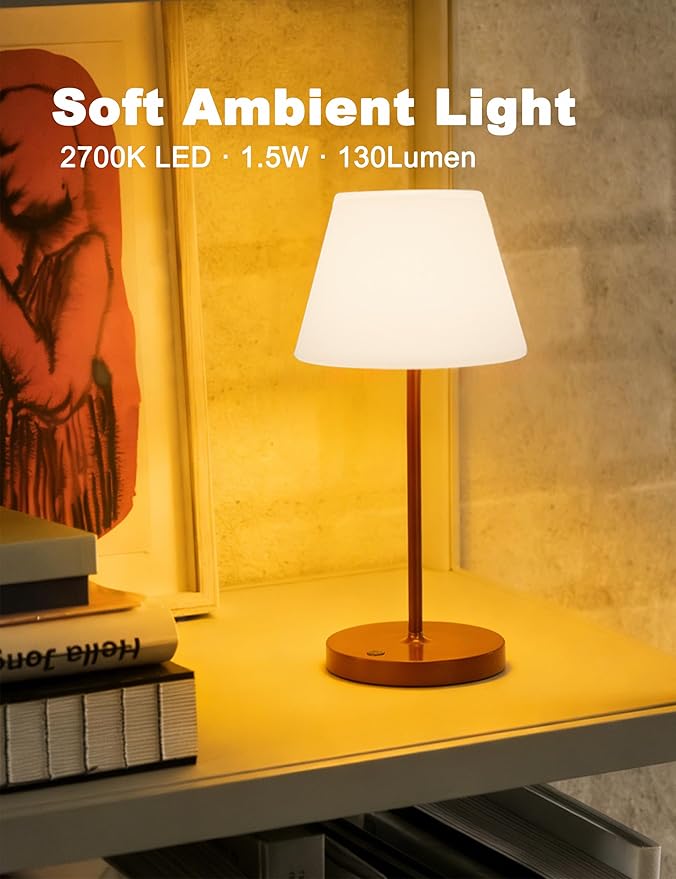 WEILAILUX Mini LED Cordless Table Lamp Rechargeable, 3000mAh Battery Operated Shower Lamp Waterproof, Touch Dimmable 2700K Night Light for Patio Camping Dining Outdoor (Mini Brick Red)