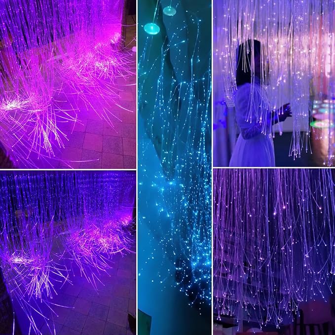 AKEPO 16W RGBW Optical Fiber Curtain Lights Kit, Waterfall Curtain Light for Sensory Room Decoration with Flash Point Fiber Optic Cables 450 Strands 0.03in/0.75mm 13.1ft/4m