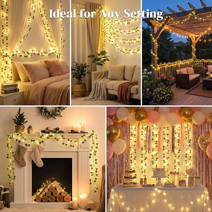 DomeStar 40Ft 120 LED Fairy Lights with Vines, Vines with Light for Bedroom, Curtain String Lights with Remote for Dorm, Wedding, Party, Wall, Indoor, Outdoor Holiday Home Decor