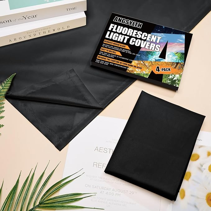ANGSYLTH 2 x 2 Feet Fluorescent Light Covers - 4 Pcs Covers for Ceiling Lights, Magnetic Light Filters for Classroom, Office, Hospitals, Home (Black)