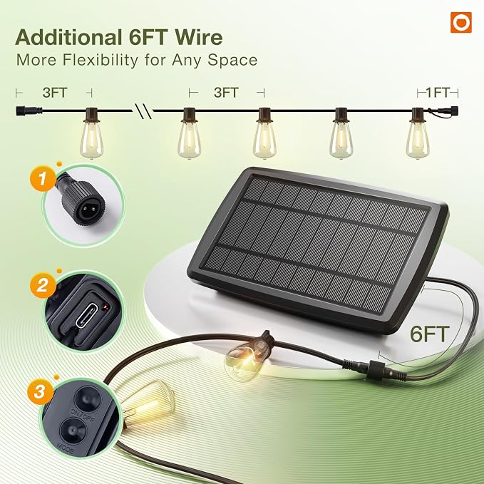 addlon 78(72+6) FT Solar String Lights Waterproof with Remote & USB Port, 24+2 LED Shatterproof Bulbs Patio Lights, Dimmable & Timable 3 Lighting Modes Solar Light for Backyard Camping Garden Decor