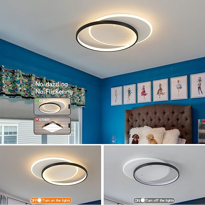 Modern LED Ceiling Light Fixture Black Semi Flush Mount Light with Remote Control 19.69" Hallway Light Fixtures Ceilings Mount Dimmable Ceiling Lamp for Bedroom,Kitchen,Entryway
