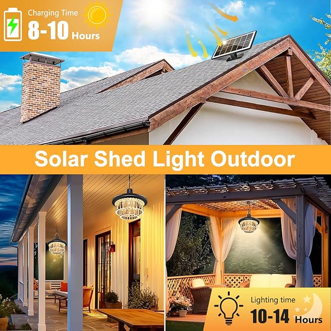 Solar Shed Light Otudoor - Solar Pendant Light Indoor Outdoor with 222 LED 800LM, 3 Modes Motion Sensor with Remote Control for Chicken Coop Barn Patio Gazebo Garage