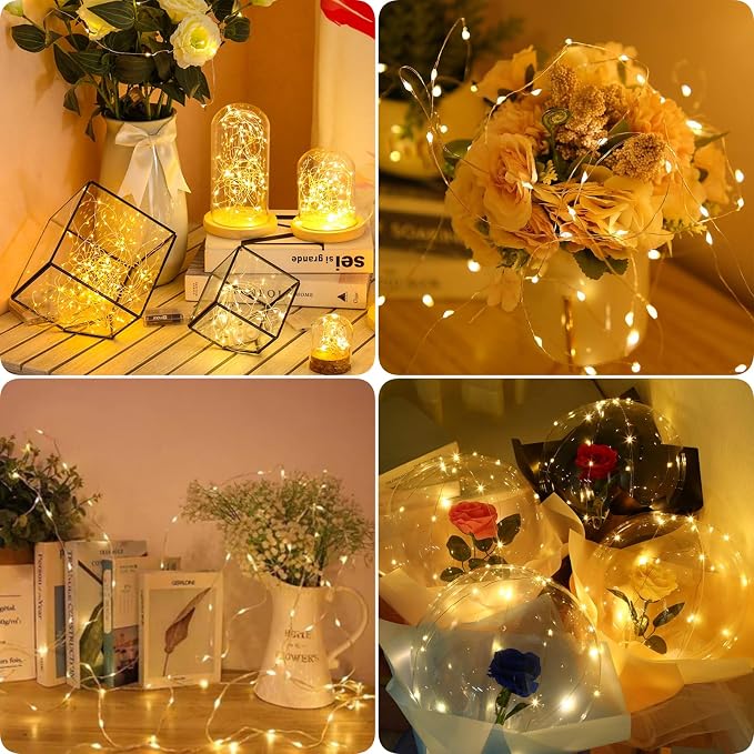 24 Pack Fairy Lights Battery Operated 7 Feet 20 Led Christmas Twinkle String Lights Silver Wire Waterproof for Classroom Christmas Valentine's Day Mason Jars Centerpiece Table Decorations (Warm White)