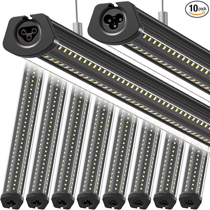 Barrina T8 LED Shop Lights 8FT, 140W 17000LM 5000K, U-Shaped 3 Rows LED Garage Lights, Linkable, Hanging & Flush Mount, 8 Foot Commercial LED Shop Lights for Garage, Workshop, Kitchen, 10 Packs, Black