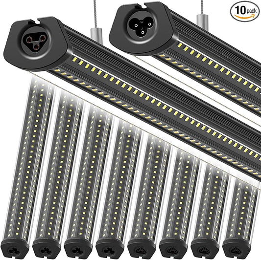Barrina T8 LED Shop Lights 8FT, 140W 17000LM 5000K, U-Shaped 3 Rows LED Garage Lights, Linkable, Hanging & Flush Mount, 8 Foot Commercial LED Shop Lights for Garage, Workshop, Kitchen, 10 Packs, Black