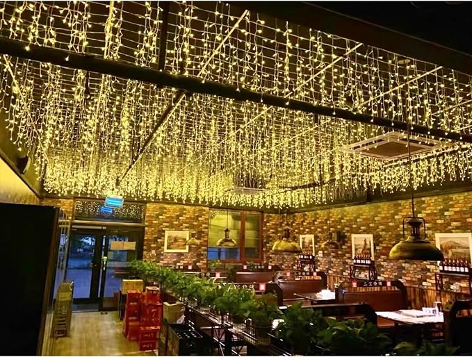 ZIMINGU Icicle Lights, 13 FT 96 LED 8 Modes, Christmas String Fairy Hanging Ceiling Twinkle Connectable Waterfall Lights for Indoor Eaves Balcony Holiday Outdoor Decor, Warm White, 4M