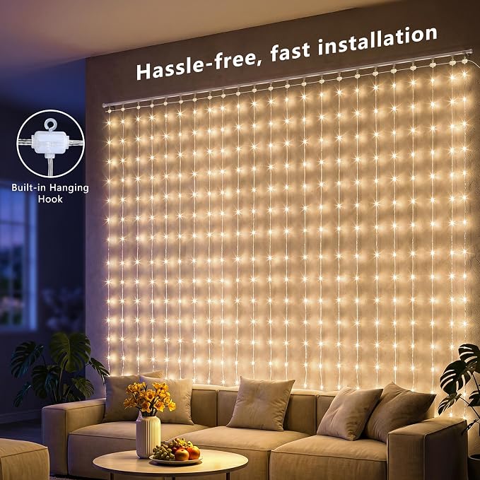 Color Changing Curtain Lights, 256 LED Red White Blue Window Curtain Lights with Remote, 5.16 * 5.24ft Plugin July 4th Window Fairy Light for Christmas July 4th Halloween Bedroom Wedding Home Decor