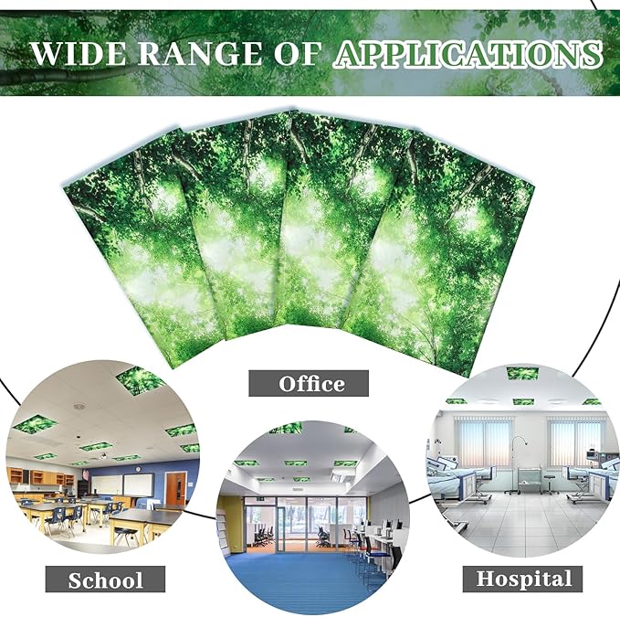 VIHOSE 4 Pcs 2 x 2 Feet Fluorescent Light Covers for Ceiling Lights Classroom Magnetic Light Filters for Reducing Harsh Glare Flicker for Office Classroom Home Drop Ceiling(Forest)