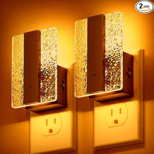 DORESshop LED Night Lights Plug Into Wall [2 Packs], Decorative Night Light with Dusk-to-Dawn Sensor, Dimmable Nightlights, Adjustable Brightness Night-Lights for Bathroom, Hallway, Bedroom,Amber