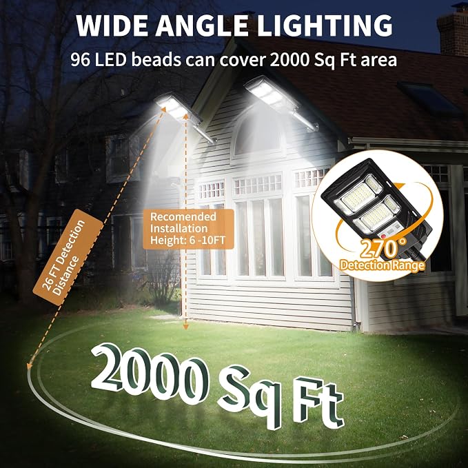 Lendro LED Solar Street Lights Outdoor, 6 Pack, Dusk to Dawn, Waterproof, Solar Powered Flood Light for Backyard, Garden