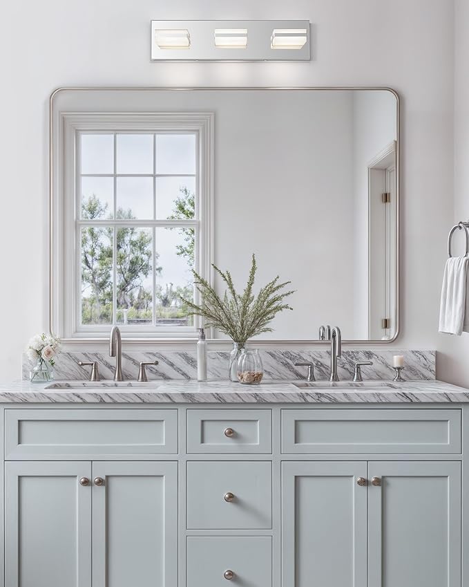 VONLUCE Bathroom Vanity Light Fixture, 3-Light Modern LED Vanity Lights, 3CCT Adjustable Bathroom Light with Memory Function Rotatable Shades, 18" Wall Lighting Fixture Over Mirror, Chrome
