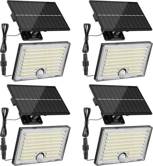 Mini Solar Lights Outdoor with Motion Sensor, 170-LED Solar Flood Lights Outdoor Dusk to Dawn with 16.5FT Cable, 3 Modes Solar LED Lights for Outside Waterproof IP65 for Patio, Yard, 4 Pack