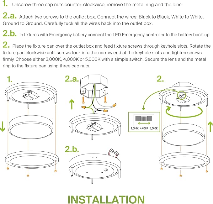 ASD LED 12" Round Flush Mount Lighting, Close to Ceiling Light Fixture | 3CCT, Dimmable, Battery Backup, ETL Listed | 20W 1876LM 3000-5000K 100-277V | Low Profile Double Ring Lamp | Nickel, 4 Pack
