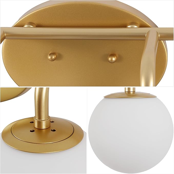 JONATHAN Y 40" Gold Painting Modern Globe Wall Sconce Vanity Light for Bathroom, White Frosted Glass Shade, Midcentury Parisian Bistro Wall Lamp, LED Bulb Included (JYL3560A)
