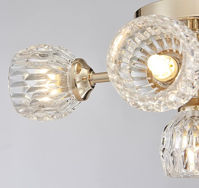 AGV LIGHTING Modern Ceiling Light, Sputnik Flush Mount Ceiling Light Fixture, G9 Base 5-Lights, D16 x H7, Clear Crystal & Shining Gold Finish Metal Frame