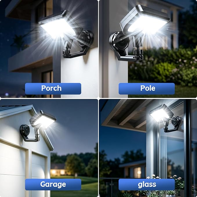 Akynite Magnetic Solar Lights Outdoor, 92LED 600LM Solar Security Light with Motion Sensor, IP65 Waterproof RV Exterior Lights with 4 Lighting Modes USB Charge for Deck Patio Camper Exterior Wall