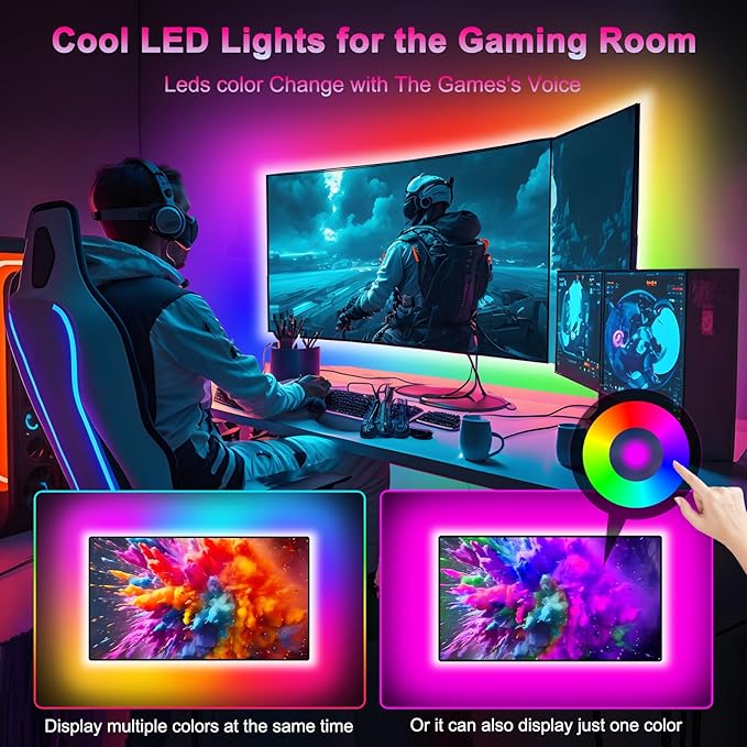 Daymeet Led Lights for TV 16.4FT for 65-85in Tv, Music Sync RGB TV Led Baclights Color Changing Remote APP Control, USB Led Strip Lights for Gaming Room Home Decoration