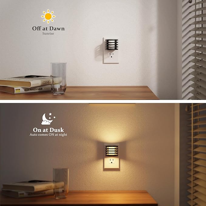 JandCase LED Night Light, Night Lights Plug into Wall with Dusk to Dawn Sensor, 3 Colors Amber/3000K/5000K & 5 Brightness Levels, Adjustable Brightness Nightlight for Bedroom Bathroom Hallway, 2 Pack