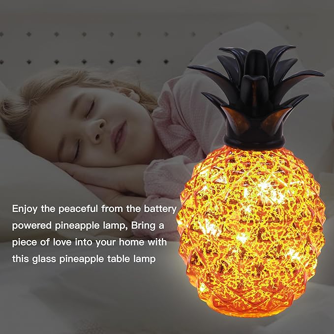 Romingo Mercury Glass Pineapple Lamp 9 Inch Batteries Operated Night Light with Timer for Living Bed Room, Women's Gift for Wife Girl Friend, Orange