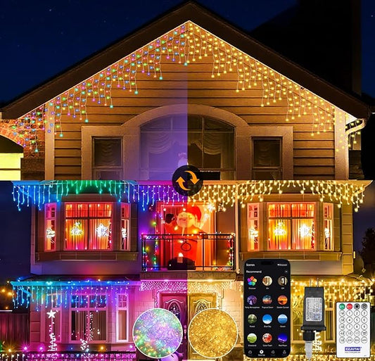LED Icicle Lights for Outdoor Christmas Decorations,66Ft 800 LEDs Color Changing Christmas Fairy Light,APP & Remote Control,17 Lighting Modes,Plug in RGB hanging Curtain Lights for Xmas Party Wedding