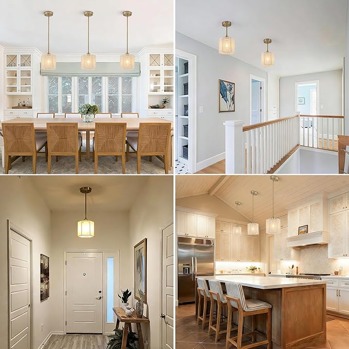 3-Pack Boho Rattan Pendant Light Fixtures, 7.67" Hand-Woven Hexagonal Hanging Pendant Lights, Coastal Farmhouse Mini Island Lighting for Kitchen Island, Dining Room, E26 Base
