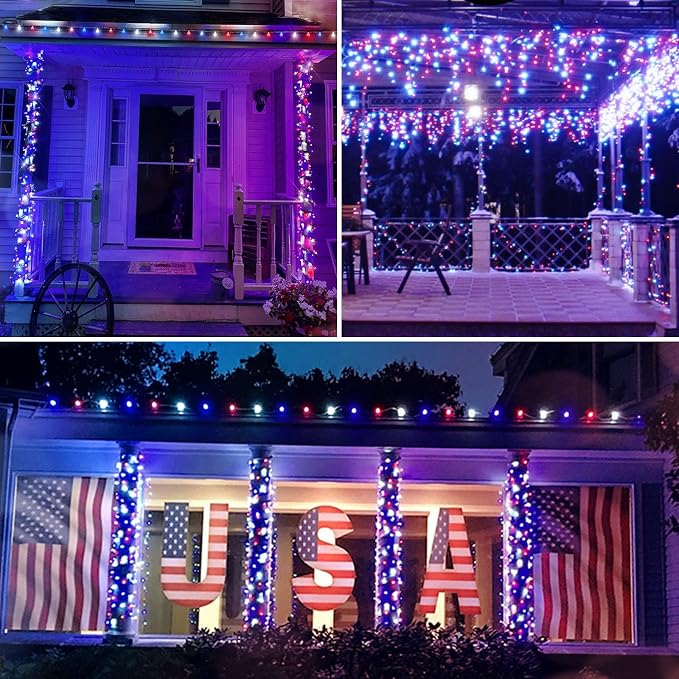 suddus Fairy Lights, 50 Led Battery Powered String Lights, Globe String Lights for Flag, Backyard, Patio, Garden, Party, Bedroom, Living Room, Classroom, Christmas, Red White and Blue