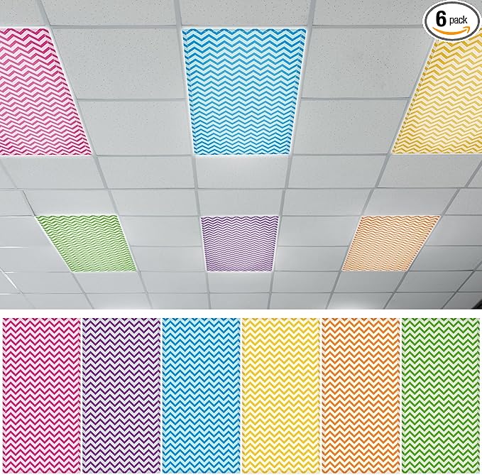 QOUBAI 6PCS Fluorescent Light Covers, 4x2 Feet Magnetic Light Cover Fluorescent Lights Shade Panel Positive Inspirational Ceiling Lights Filters for Office Classroom Home Drop Ceiling Striated