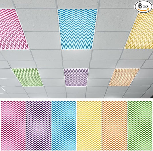 QOUBAI 6PCS Fluorescent Light Covers, 4x2 Feet Magnetic Light Cover Fluorescent Lights Shade Panel Positive Inspirational Ceiling Lights Filters for Office Classroom Home Drop Ceiling Striated