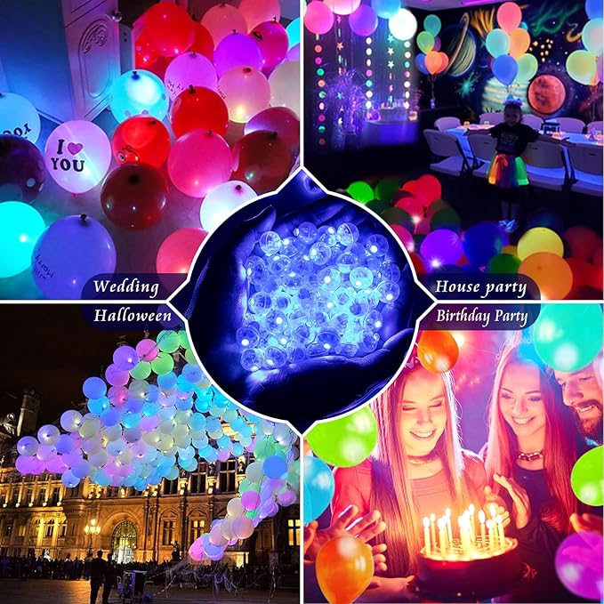 100pcs Mini Led Lights - Round, Long Standby Time Multicolor Ball Light Paper Lantern Balloons for Birthday Party, Christmas, Halloween Decoration (Blue, 100 PCS)
