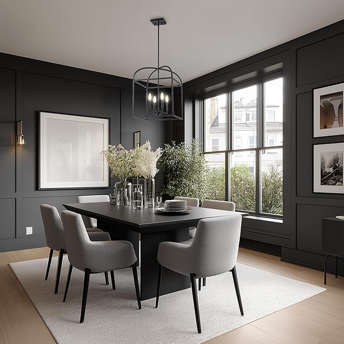 Asher Hamilton AHP-209BK Montclair 15.94 Inch Pendant Light | Adjustable 20.67 to 59.37 Inch Height | E12 Candelabra Base | Rod Hung Ceiling Fixture | Dry Rated for Indoor Use Only | Black Finish