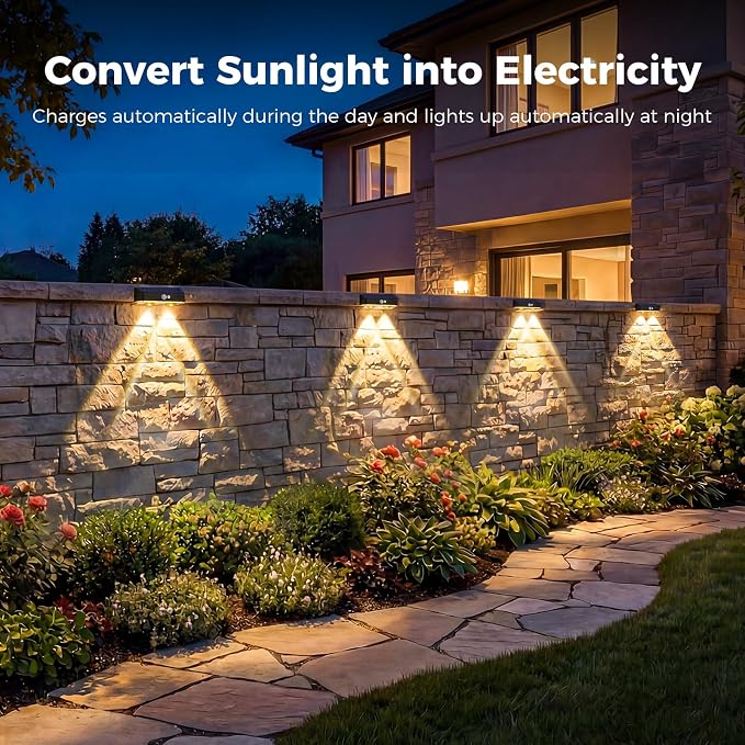 kolpop Warm White Solar Fence Lights Outdoor,Fence Lights Solar Powered with Motion Sensor,IP65 Waterproof,3 Modes LED Solar Lights for Patio,Backyard,Railing,Wall,Nighttime,Party,Pool,4 Pack