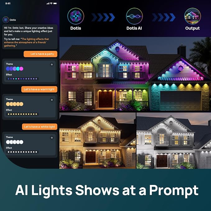 Linkind Permanent Outdoor Lights HP5, 100ft Smart AI RGBTW LED Outdoor Lights for Eave, 85 Scenes Modes, IP67 Waterproof, Works with Alexa,Google Assistant