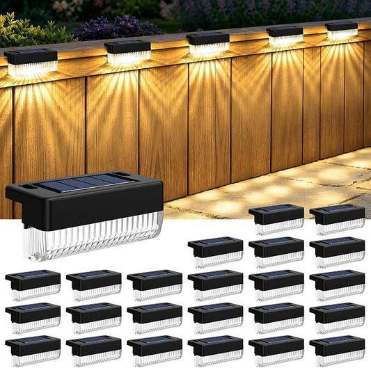 Solar Deck Lights Outdoor 24 Packs, Solar Powered LED Step Lights Waterproof Outdoor for Deck, Step, Fence, Wall, Patio, Yard, Pool, Pathway and Stairs (Warm White)