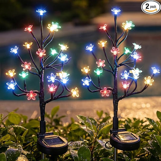 Solar Garden Lights Outdoor Waterproof,Garden Decor Solar Flowers For Outside Decorative,2Pack 2Modes Solar Powered Fairy Outdoor Decorations for Yard Patio Pathway, Gardening Gifts Mothers Day