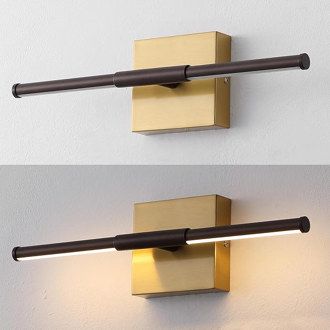 JONATHAN Y 16.25" Oil Rubbed Bronze/Brass Gold Modern Dimmable Integrated LED Wall Sconce, Minimalist Adjustable Metal Vanity Light for Bathroom Mirror, Bedroom, Hallway, 3000K, ETL Listed (JYL7039F)