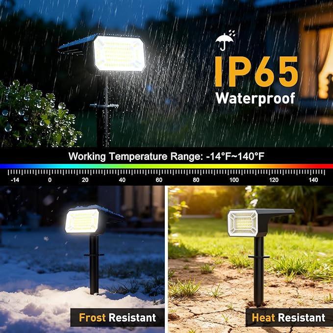 Solar Spot Lights Outdoor, 4 Pack Solar Landscape Lights with 100 LEDs Each, 4 Lighting Modes, IP65 Waterproof, 2-in-1 Adjustable Solar Spotlights for Yard Garden Pathway Driveway(Cool White)