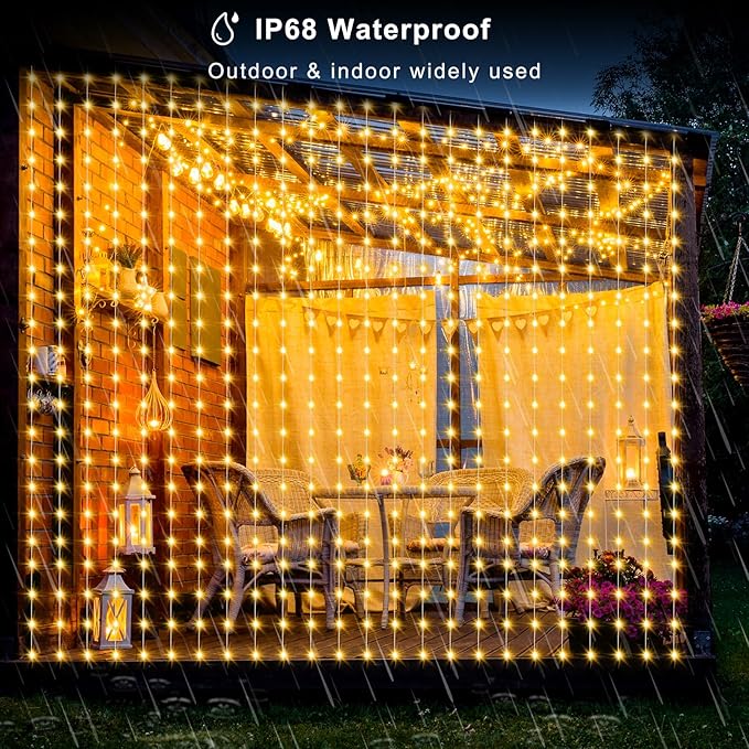 LumBelle Smart Curtain Lights RGB 5050 Built in Chip, Color Changing Curtain Lights with Music Sync APP Remote Control, 8Ft x 6Ft 144LED USB Powered Fairy Lights for Party Patio Garden Decor