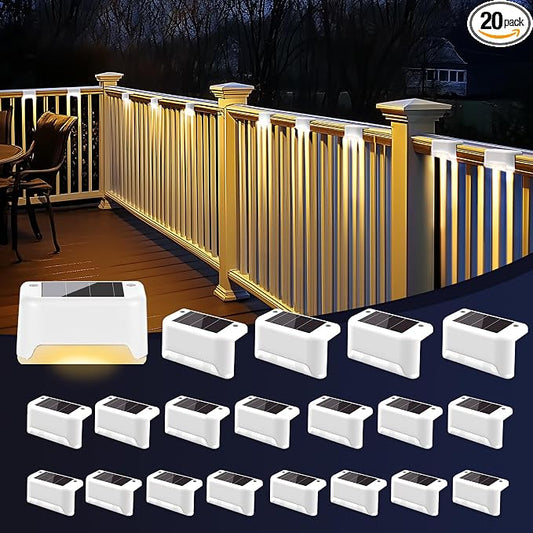 PATIOWIN Solar Fence Lights Outdoor - Waterproof LED Lights for Deck, Stairs, Fence, Patio, Yard, Porch and Balcony (20 Pack, Warm White)