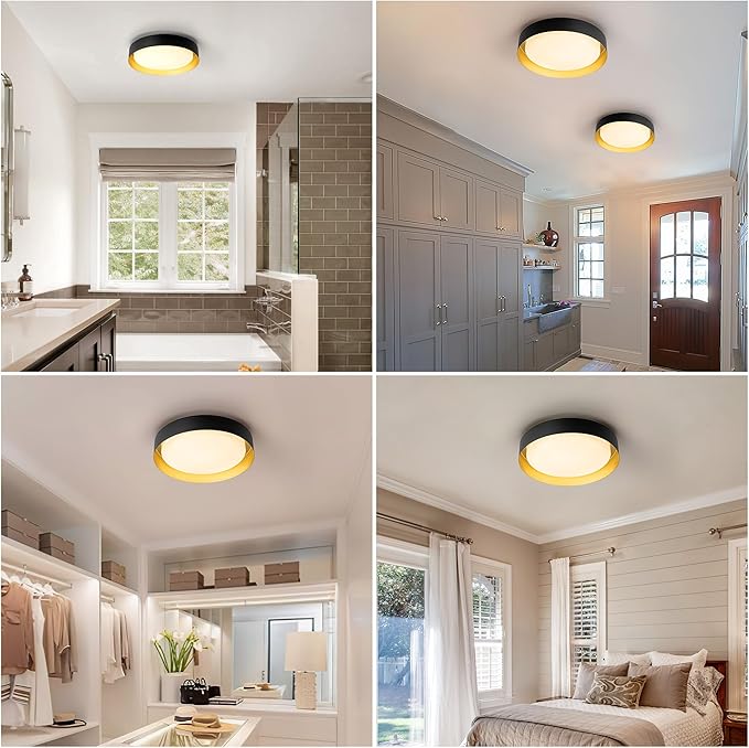 12 Inch LED Flush Mount Ceiling Light, 18W Flush Mount Light Fixture in Black and Gold Finish, Dimmable Ceiling Light for Bedroom, Hallway, Entryway, Bathroom, Kitchen 3000K Warm White