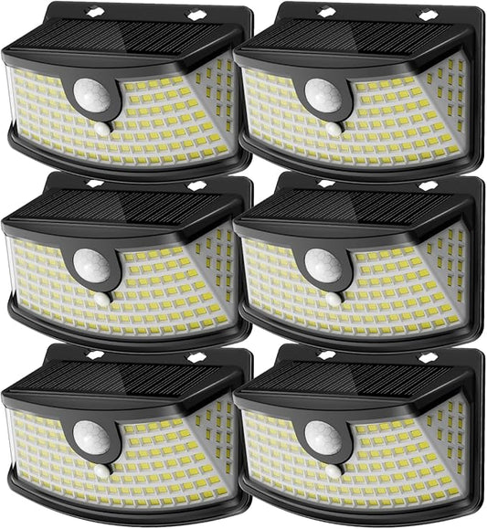 Aootek New Solar Motion Sensor Lights 120 LEDs with Lights Reflector,270° Wide Angle, IP65 Waterproof, Step Lights for Front Door, Yard, Garage, Deck (Black, Daylight White, 6-Pack)