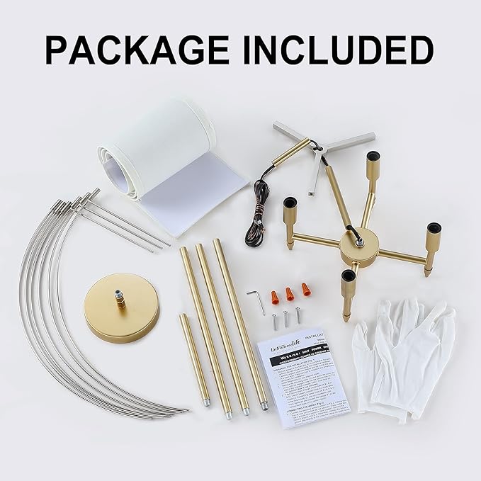 Untrammelife Drum Pendant Chandelier 4-Lights Gold Chandelier 20" Ceiling Hanging Light Fixture with White Shade, for Dining Room Living Room Bedroom Kitchen Island