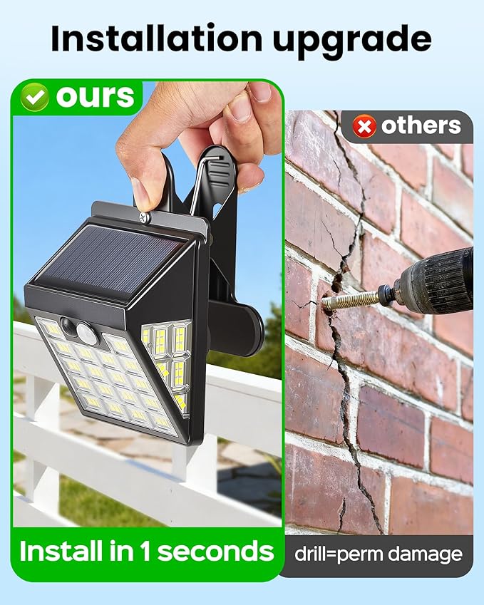 160LEDs Clip on Solar Lights Outdoor, Motion Sensor Outdoor Lights, Clip on Solar Fence Lights Outdoor, IP65 Waterproof Solar Lights for Deck Yard Garden Camping (1 Pack)
