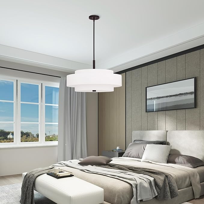 Livex Lighting Fabric Shade 50875-07 Meridian 5 Light Bronze Pendant