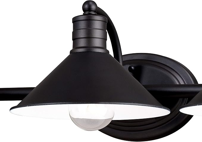 VAXCEL Akron 3-Light 28 inch Wide Oil Rubbed Bronze and Matte White Farmhouse Bathroom Vanity Lighting Fixture, Metal Shade, Dimmable, LED Compatible, Over The Mirror Mounted Steel Wall Sconce