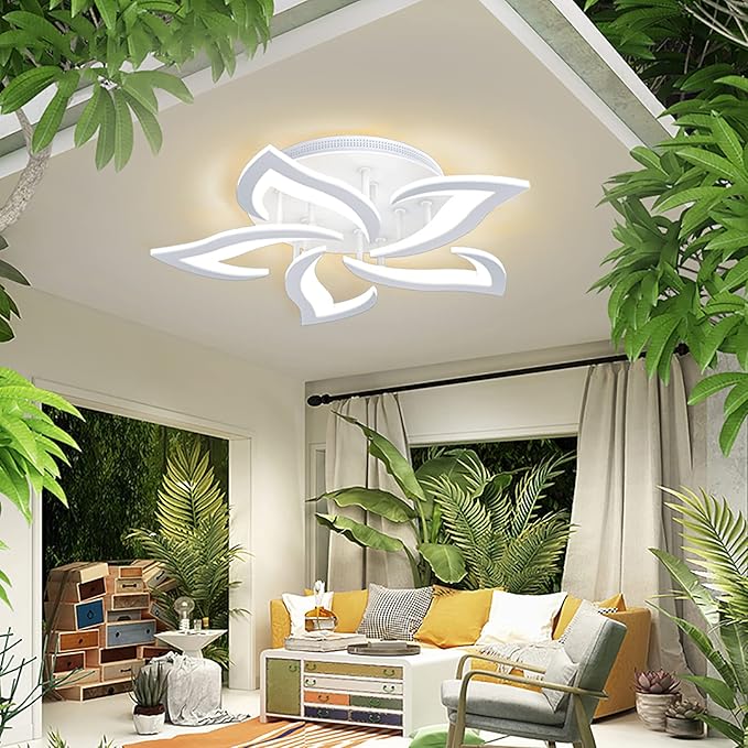 AHAWILL Ceiling Light Dimmable Modern Embedded LED Chandelier Metal Acrylic Petal Ceiling Ceiling Light, Suitable for Living Rooms, Bedrooms, Children's Rooms, Etc.23.8″/35w/5 Heads……